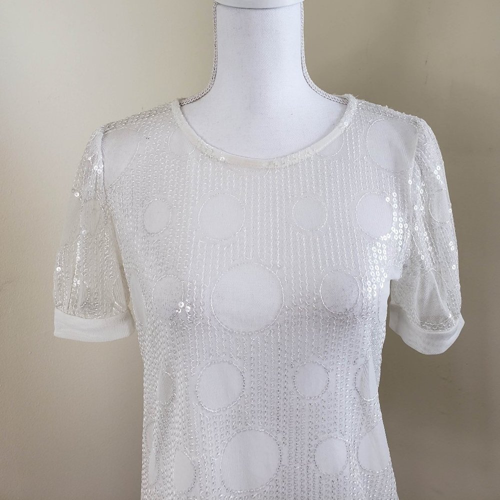 Eva Franco Russian Gia Sequin Short Sleeve Top White Size XS - Picture 7 of 15